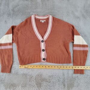 American Eagle Outfitters Rust Cardigan with Pink and Cream Accents